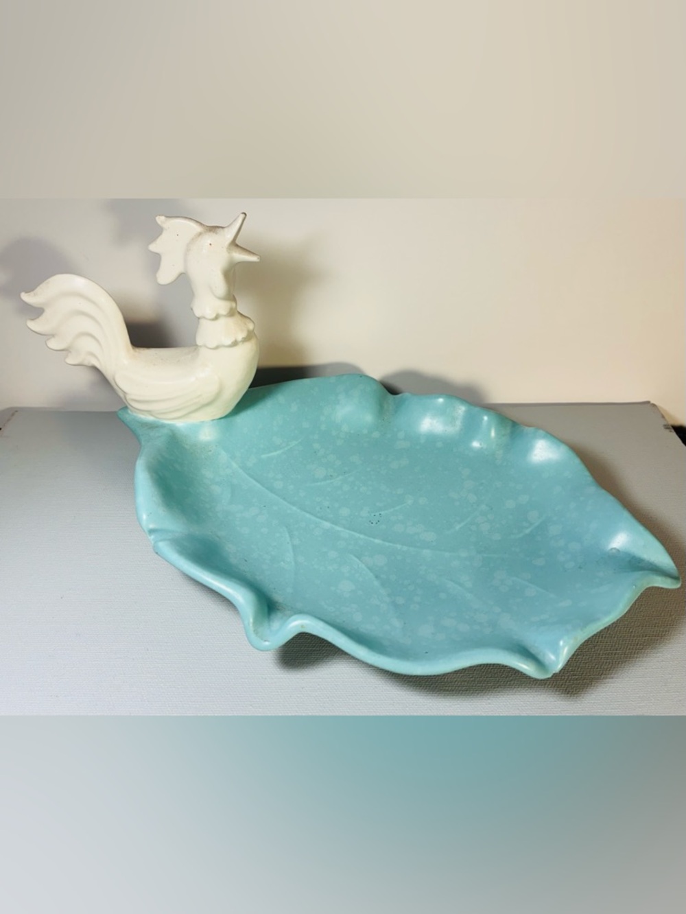 MCM Rooster Leaf Pottery Relish Dish By Calif. pottery
